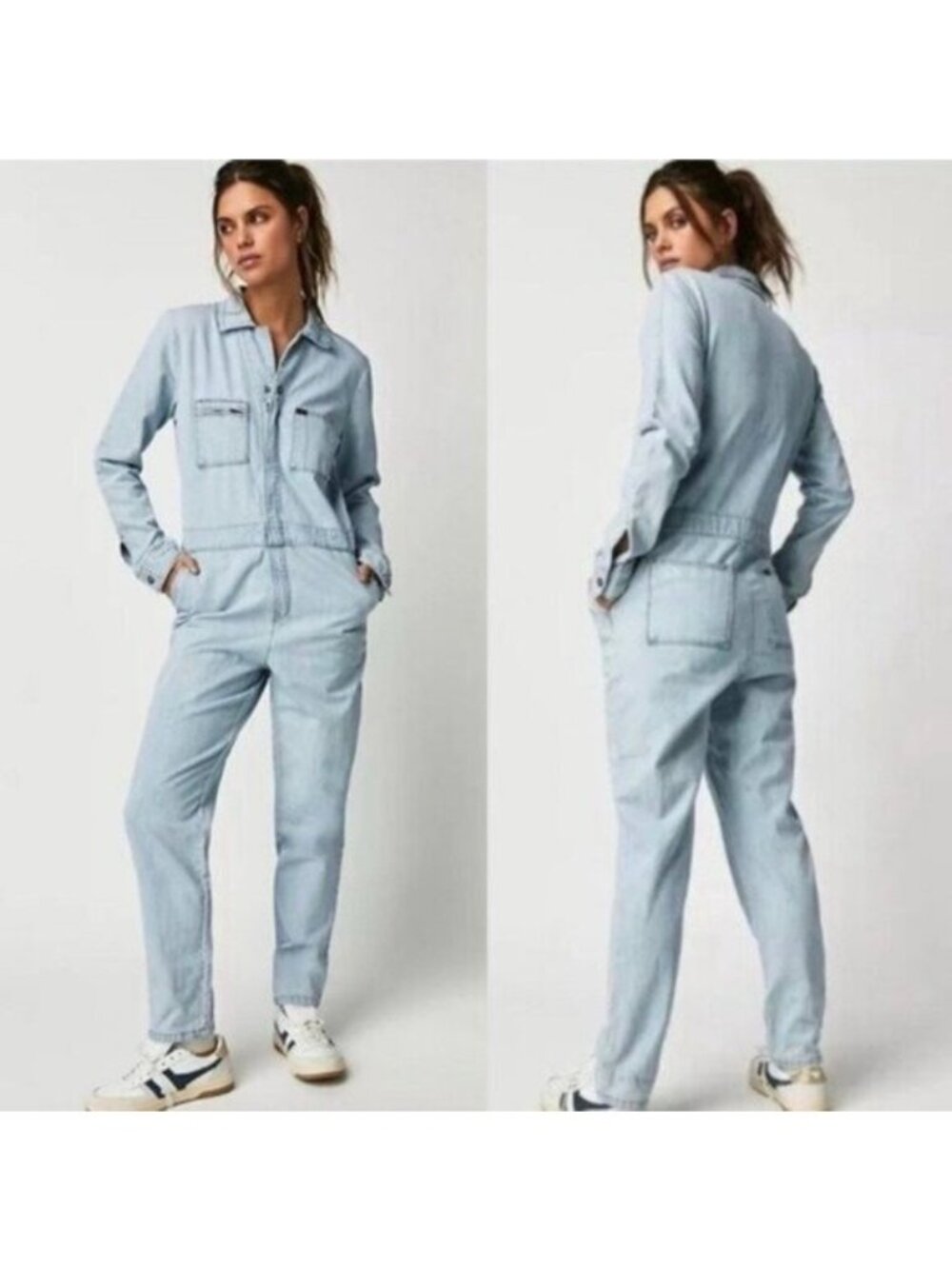 NWT Free People x Lee Union-Alls Coverall Denim Jumpsuit S Sky Blues Stripe